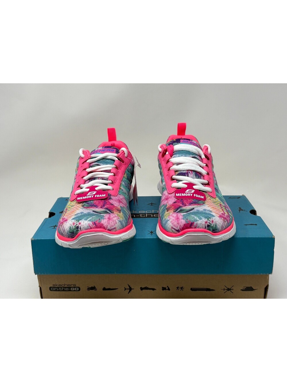 Skechers Flex Appeal Floral Bloom Pink Teal Womens Sneakers 12061 Size 7.5